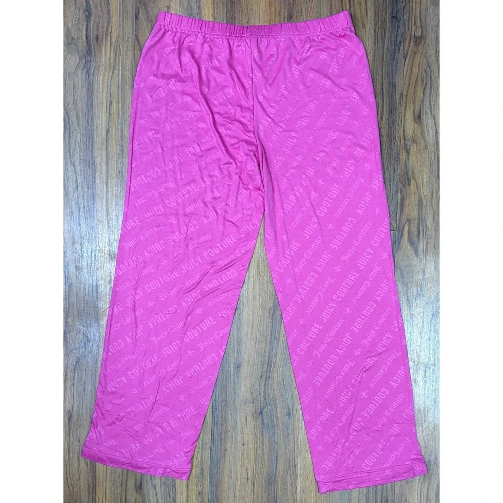 Juicy Couture Pajama Set Large Pink Rhinestone Logo Y2K Loungewear Sleepwear